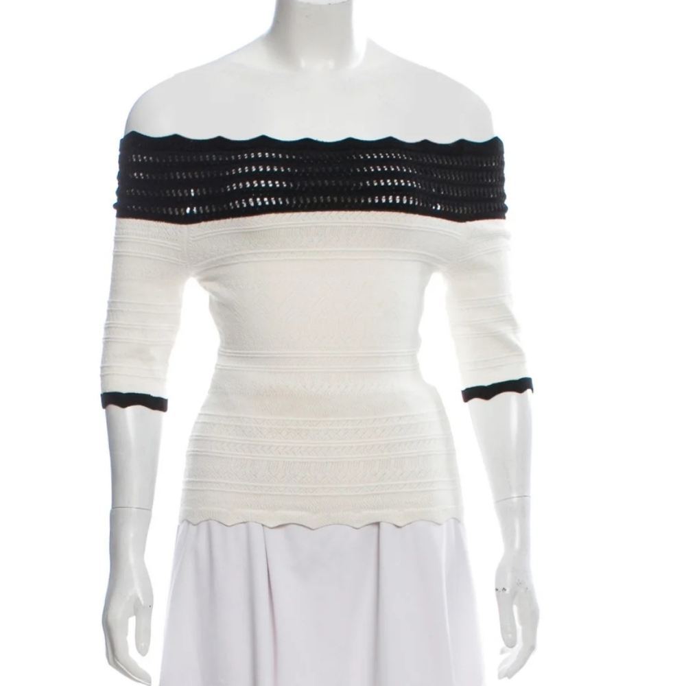 Yigal Azrouel Black White Off Shoulder Stretch Top size M